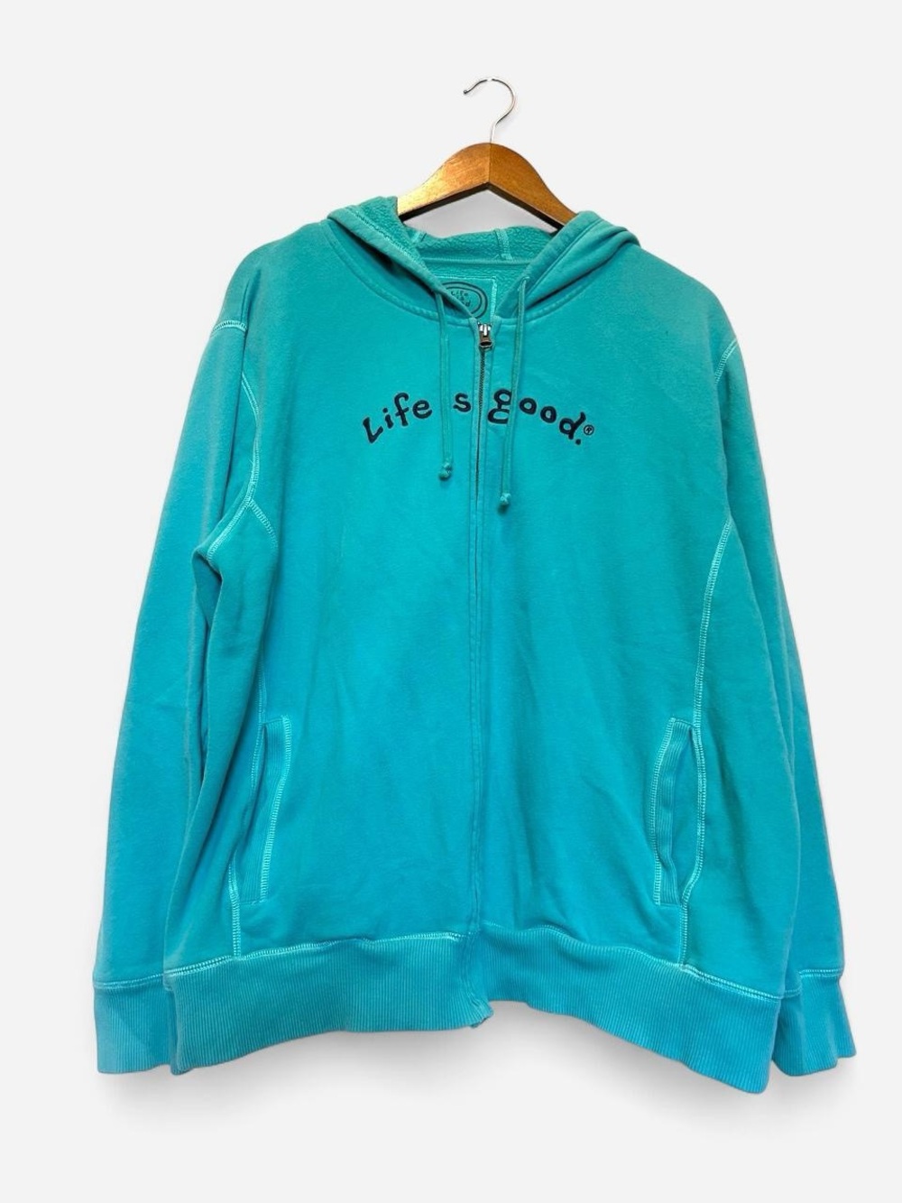 Life is Good Women’s Teal Zip-Up Embroidered Hoodie
